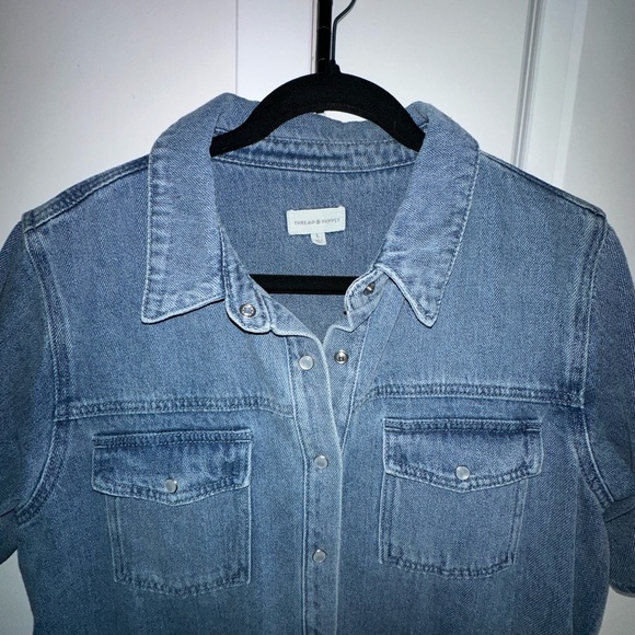 💙 Thread & Supply Phoenix Denim Shirtdress | L | NWOT Snap Front Mini Dress - Picture 5 of 6